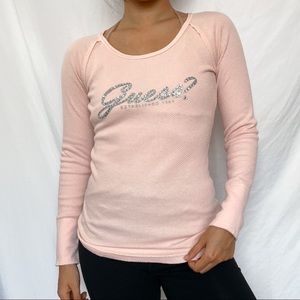 [SOLD] Guess Pink Rhinestone Thermal Long Sleeve